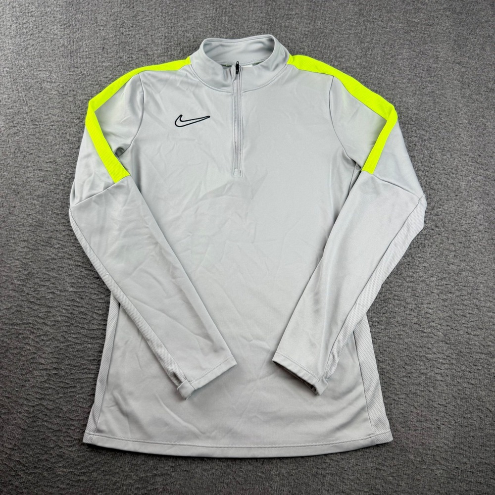 Nike Dri-FIT 1/4 Zip Soccer Training Top Youth XS Gray Volt Neon Yellow Pullover